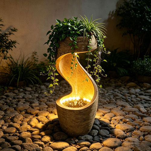 Cascading Water Fountain with Planter Bowl