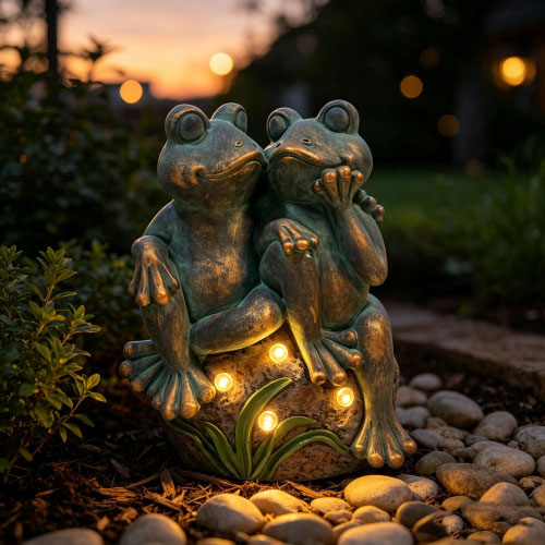 Double Frogs Garden Statue with Solar Lighted