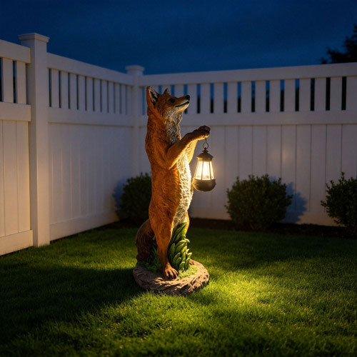 Fox Garden Statue with Solar Lantern