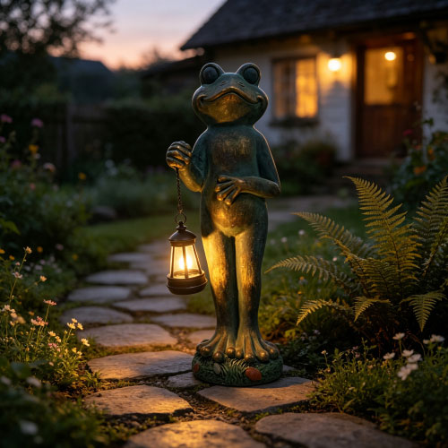 Frog Statue with Solar Lantern