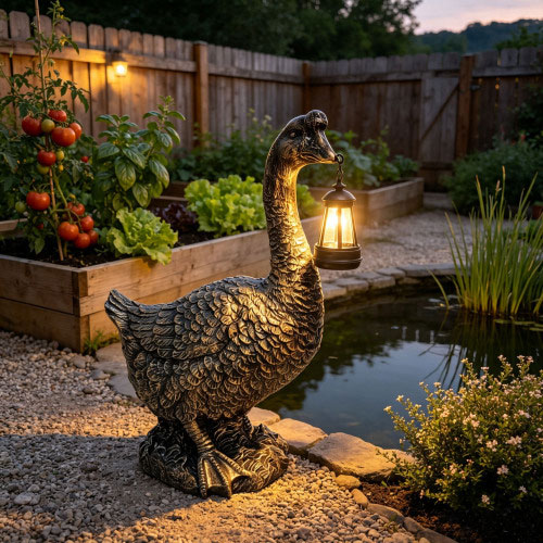 Goose Statue with Solar Lantern