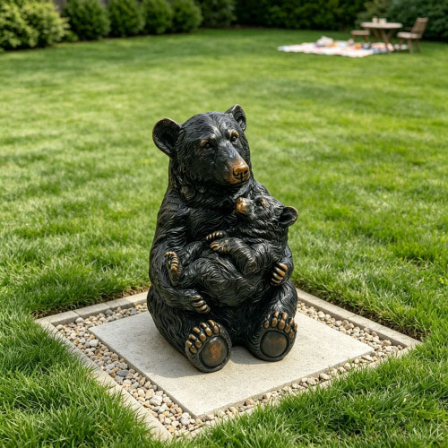 Mother Bear Hugging Cub Garden Statue
