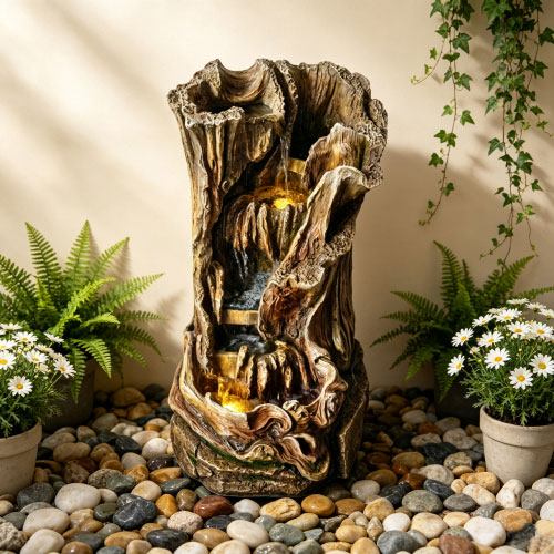 Simulated Tree Trunk Water Fountain with LED Light